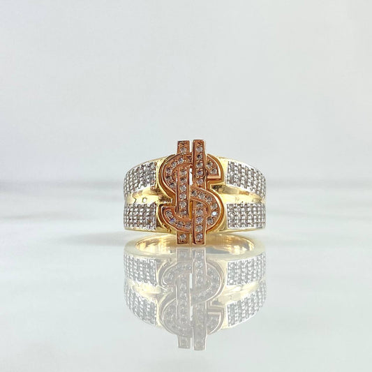 Dollar Sign Ring 9.8gr / T10 / White Zircons Three 18K Golds