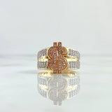 Dollar Sign Ring 9.8gr / T10 / White Zircons Three 18K Golds
