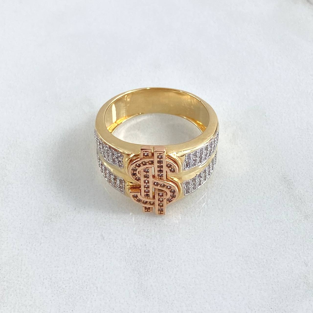 Dollar Sign Ring 9.8gr / T10 / White Zircons Three 18K Golds
