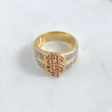 Dollar Sign Ring 9.8gr / T10 / White Zircons Three 18K Golds