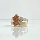 Dollar Sign Ring 9.8gr / T10 / White Zircons Three 18K Golds