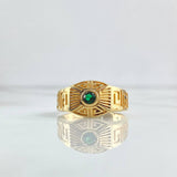 Tribal Belt Ring 6.95gr / Size 10 1/2 / Green Zircon Yellow Gold 18K