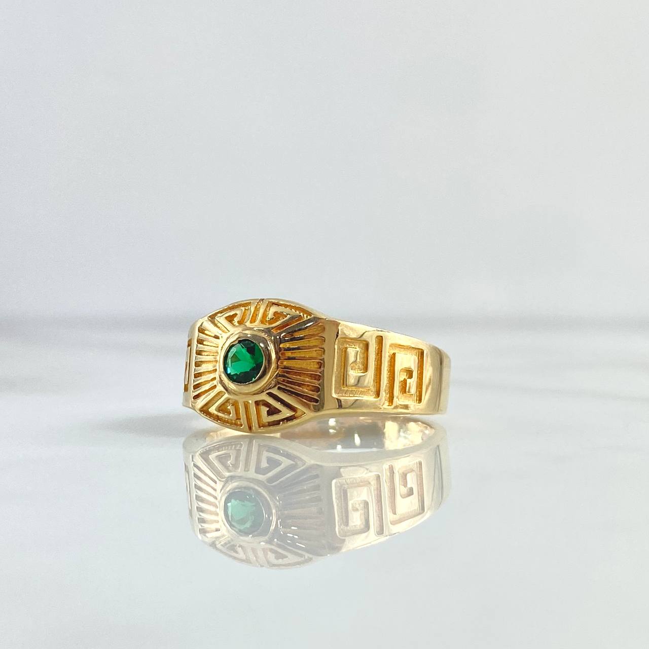 Tribal Belt Ring 6.95gr / Size 10 1/2 / Green Zircon Yellow Gold 18K