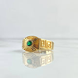 Tribal Belt Ring 6.95gr / Size 10 1/2 / Green Zircon Yellow Gold 18K