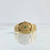 Watchmaker's Circle Ring 7.6gr / Size 11 1/4 / White Zircons - 18K Yellow Gold Green