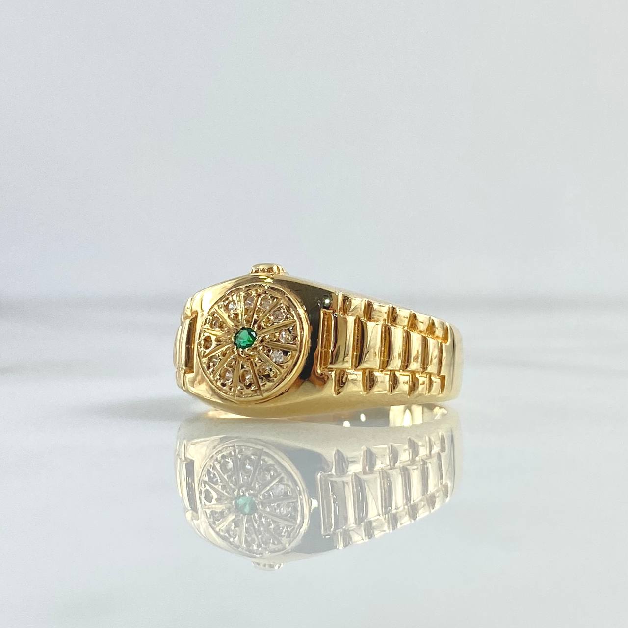 Watchmaker's Circle Ring 7.6gr / Size 11 1/4 / White Zircons - 18K Yellow Gold Green