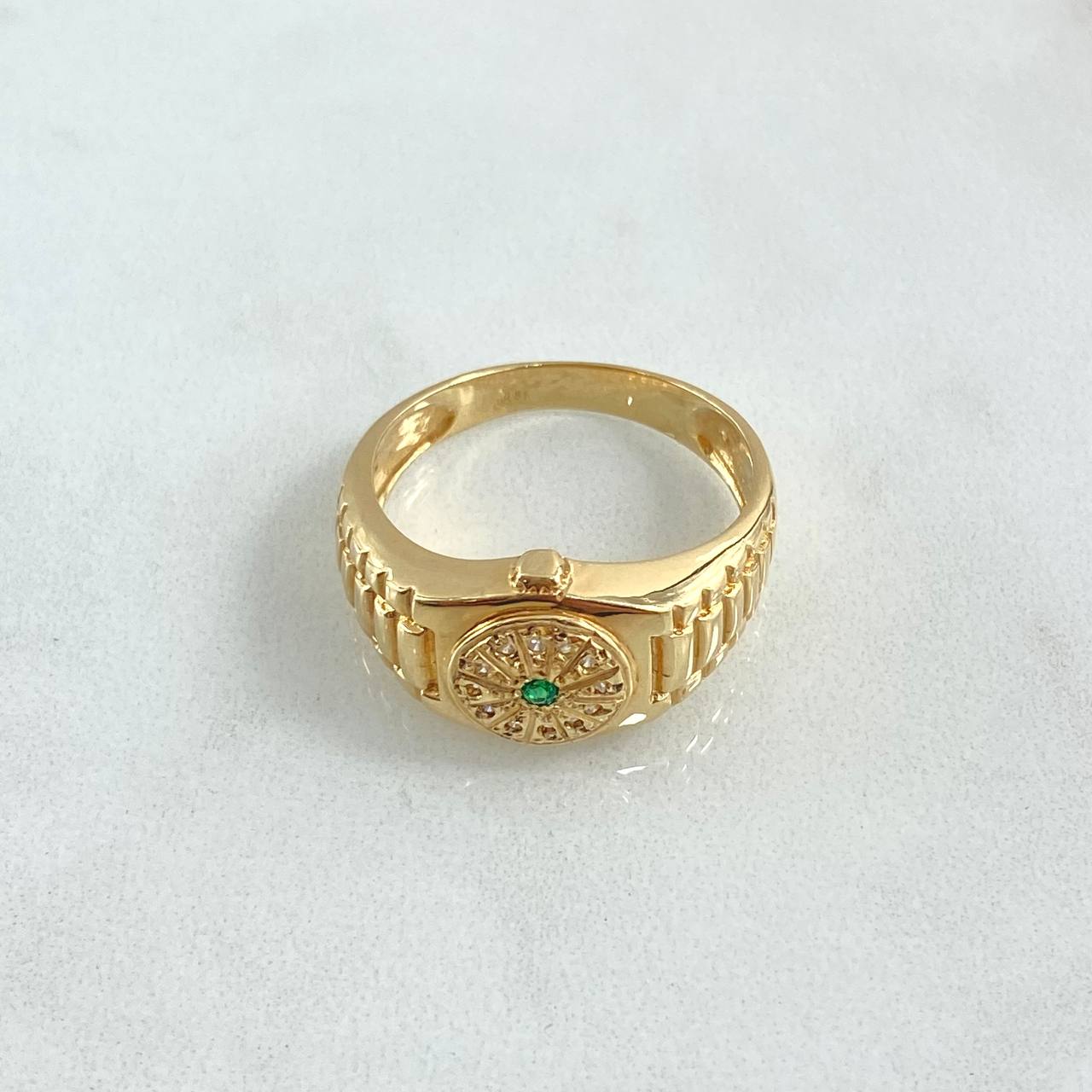 Watchmaker's Circle Ring 7.6gr / Size 11 1/4 / White Zircons - 18K Yellow Gold Green