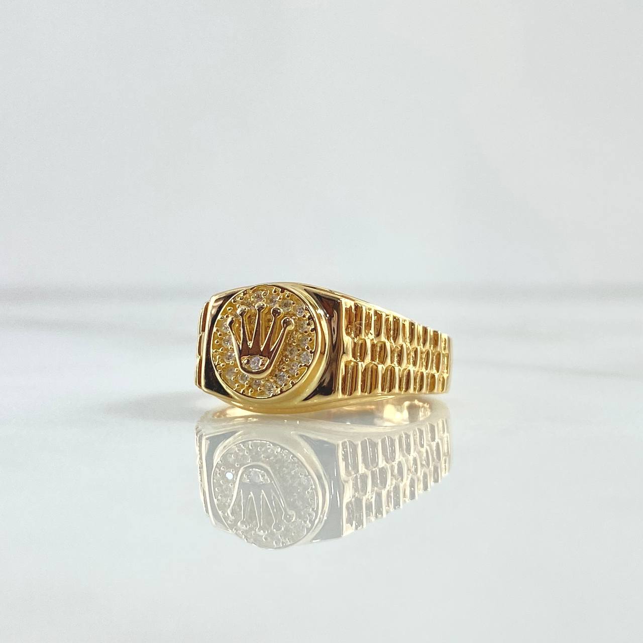 Ring Strap Crown 5.95gr / T8 1/4 / White Zircons 18K Yellow Gold