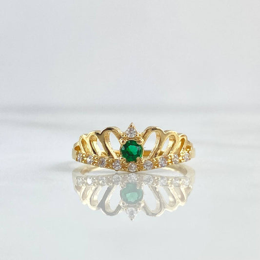 Wave Crown Ring 2.4gr / T7 / White Zircons - 18K Yellow Gold Green