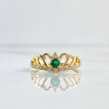 Wave Crown Ring 2.4gr / T7 / White Zircons - 18K Yellow Gold Green