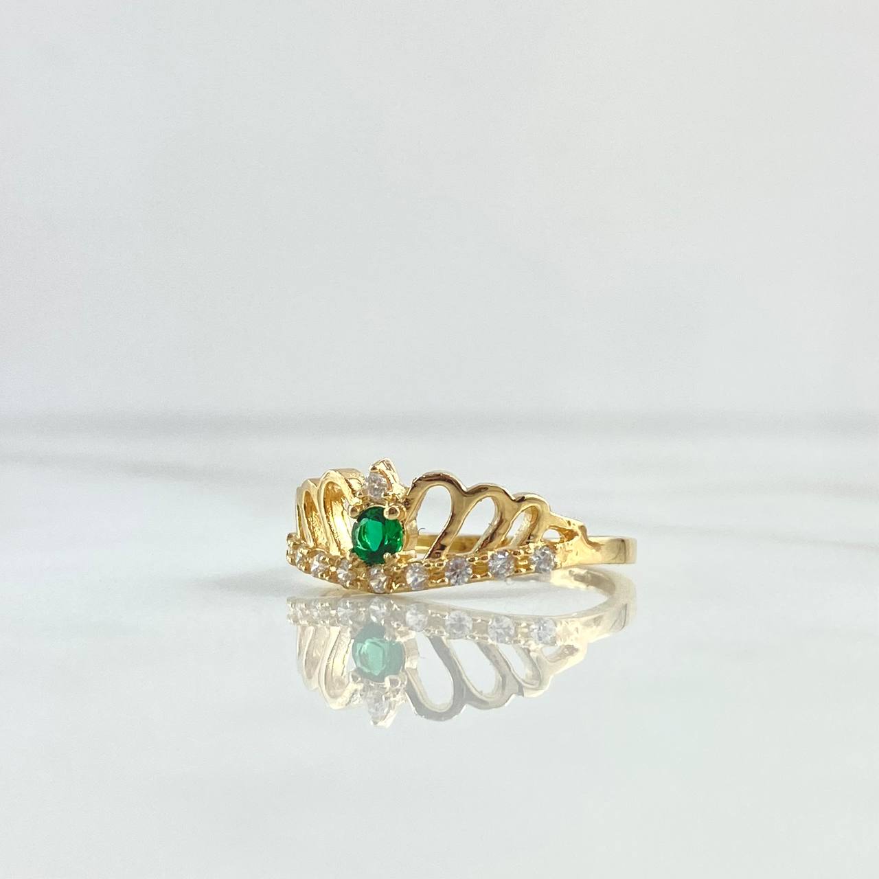 Wave Crown Ring 2.4gr / T7 / White Zircons - 18K Yellow Gold Green