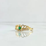 Wave Crown Ring 2.4gr / T7 / White Zircons - 18K Yellow Gold Green