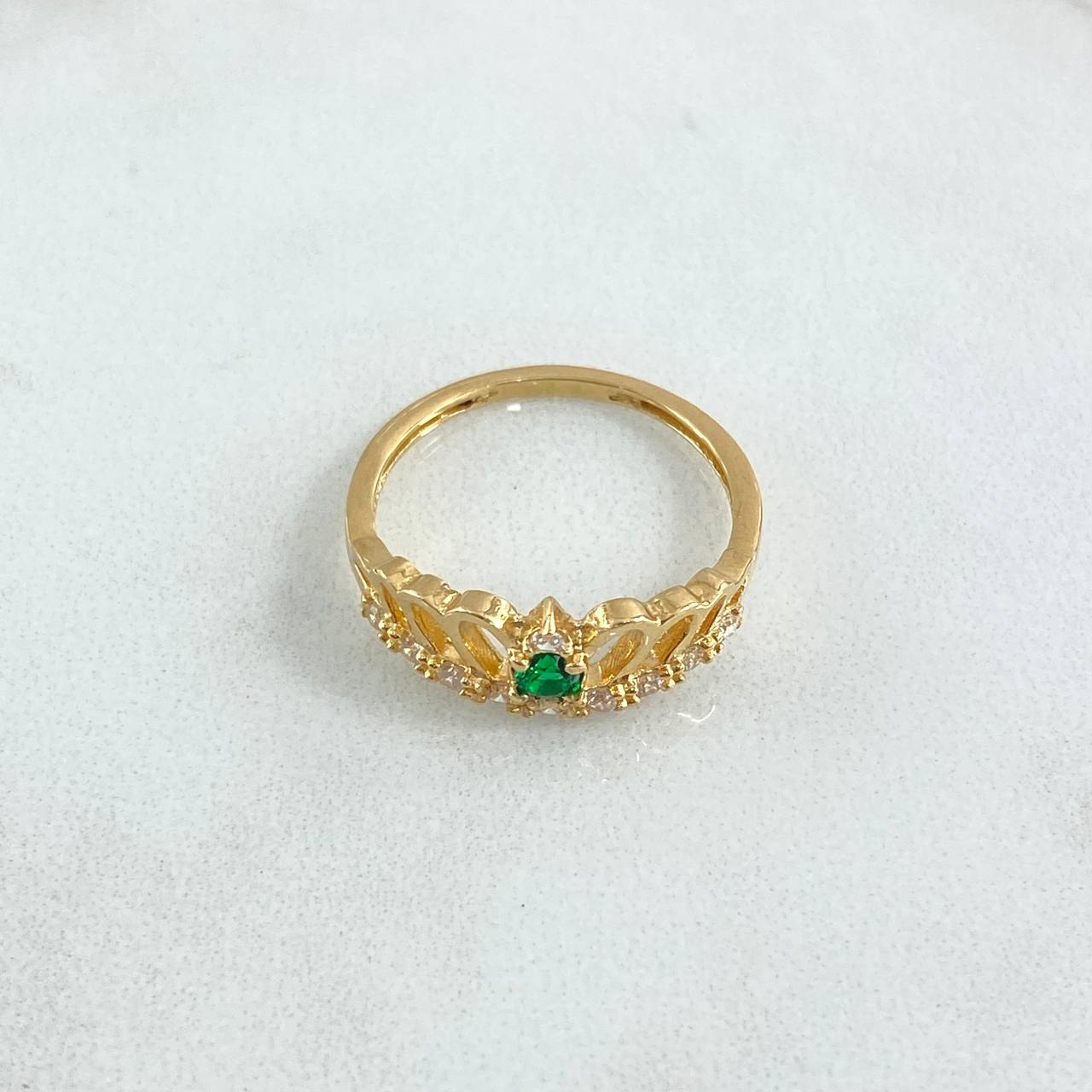 Wave Crown Ring 2.4gr / T7 / White Zircons - 18K Yellow Gold Green