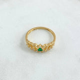 Wave Crown Ring 2.4gr / T7 / White Zircons - 18K Yellow Gold Green