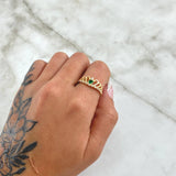 Wave Crown Ring 2.4gr / T7 / White Zircons - 18K Yellow Gold Green