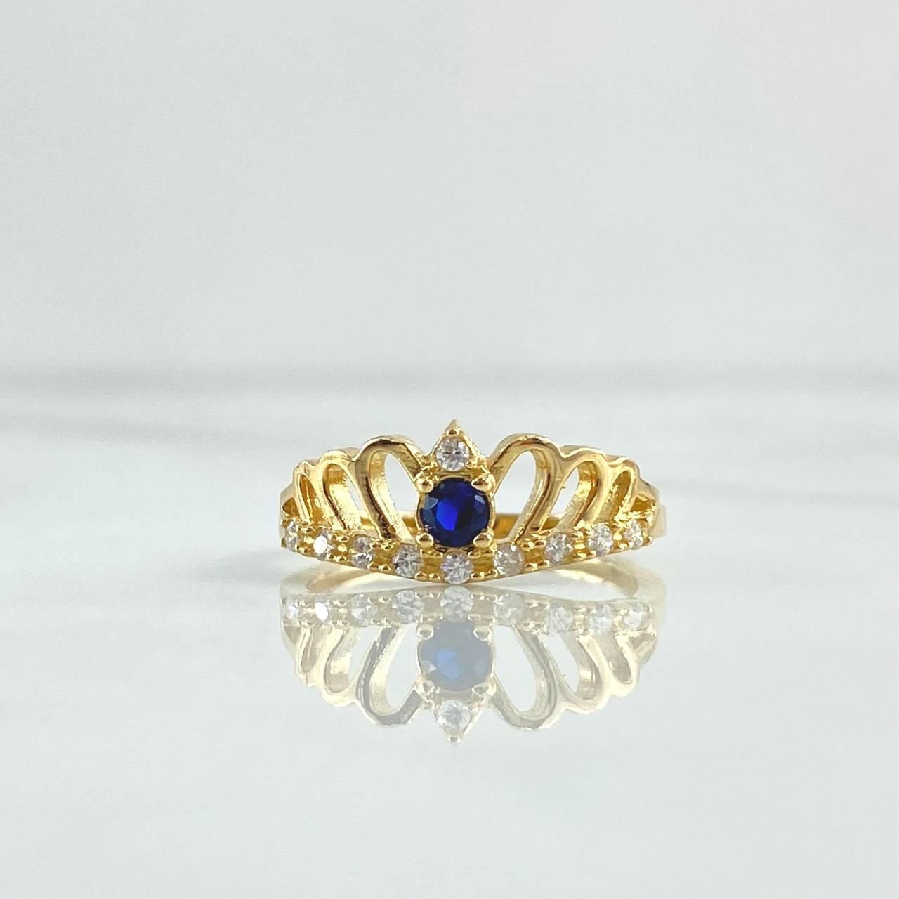 Wave Crown Ring 2.4gr / T6 / White Zircons - Blue 18K Yellow Gold