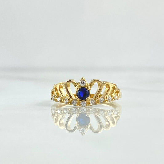 Wave Crown Ring 2.4gr / T6 / White Zircons - Blue 18K Yellow Gold