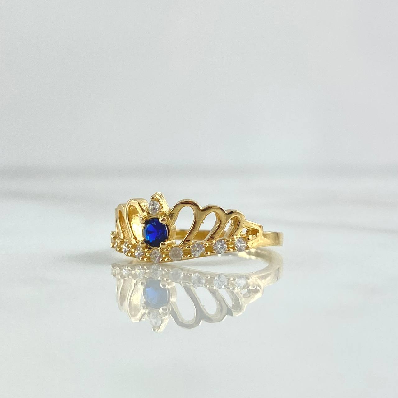 Wave Crown Ring 2.4gr / T6 / White Zircons - Blue 18K Yellow Gold