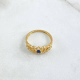 Wave Crown Ring 2.4gr / T6 / White Zircons - Blue 18K Yellow Gold