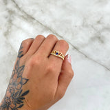 Wave Crown Ring 2.4gr / T6 / White Zircons - Blue 18K Yellow Gold