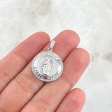 Dije Medalla Virgen Maria 4.35gr / 2.7cm / Circones Blancos Texturizado Oro Blanco 18K