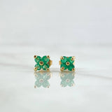 Stud Earrings Flower 1.3gr / 0.5cm / Emerald 15 Pts 18K Yellow Gold (Jewel)