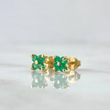 Stud Earrings Flower 1.3gr / 0.5cm / Emerald 15 Pts 18K Yellow Gold (Jewel)