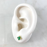 Stud Earrings Flower 1.3gr / 0.5cm / Emerald 15 Pts 18K Yellow Gold (Jewel)