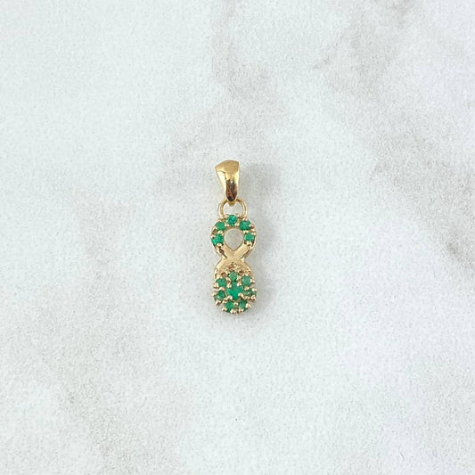Dije Infinito Floreado 0.75gr / 2cm / Esmeralda 15 Pts Oro Amarillo 18K (Joya)
