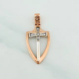 Pendant Sword Shield 3.15 g / 1 1/4 in Two Golds White Rose 18K