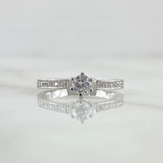 Fabricacion Bajo Pedido Anillo Solitario 4gr / Circones Blancos Oro Blanco 18K