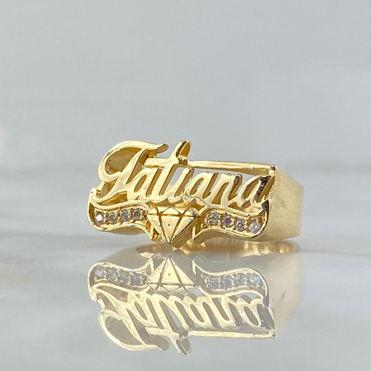 Custom Made to Order Custom Name Ring Diamond 7gr / White Zircons 18K Yellow Gold
