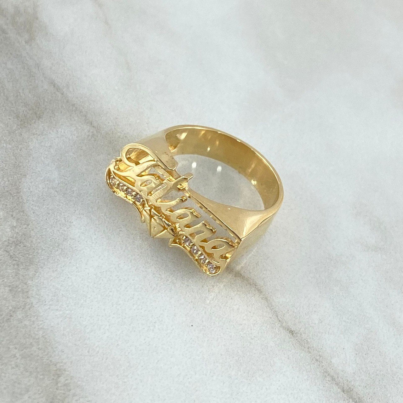 Custom Made to Order Custom Name Ring Diamond 7gr / White Zircons 18K Yellow Gold