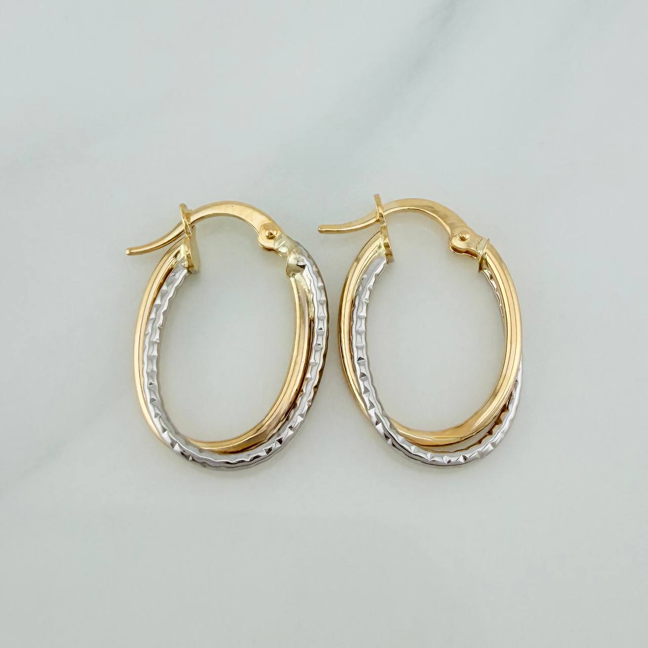 Candongas Doble Aro 1.45gr / 1 in / Dos Oros Amarillo Blanco 18K %