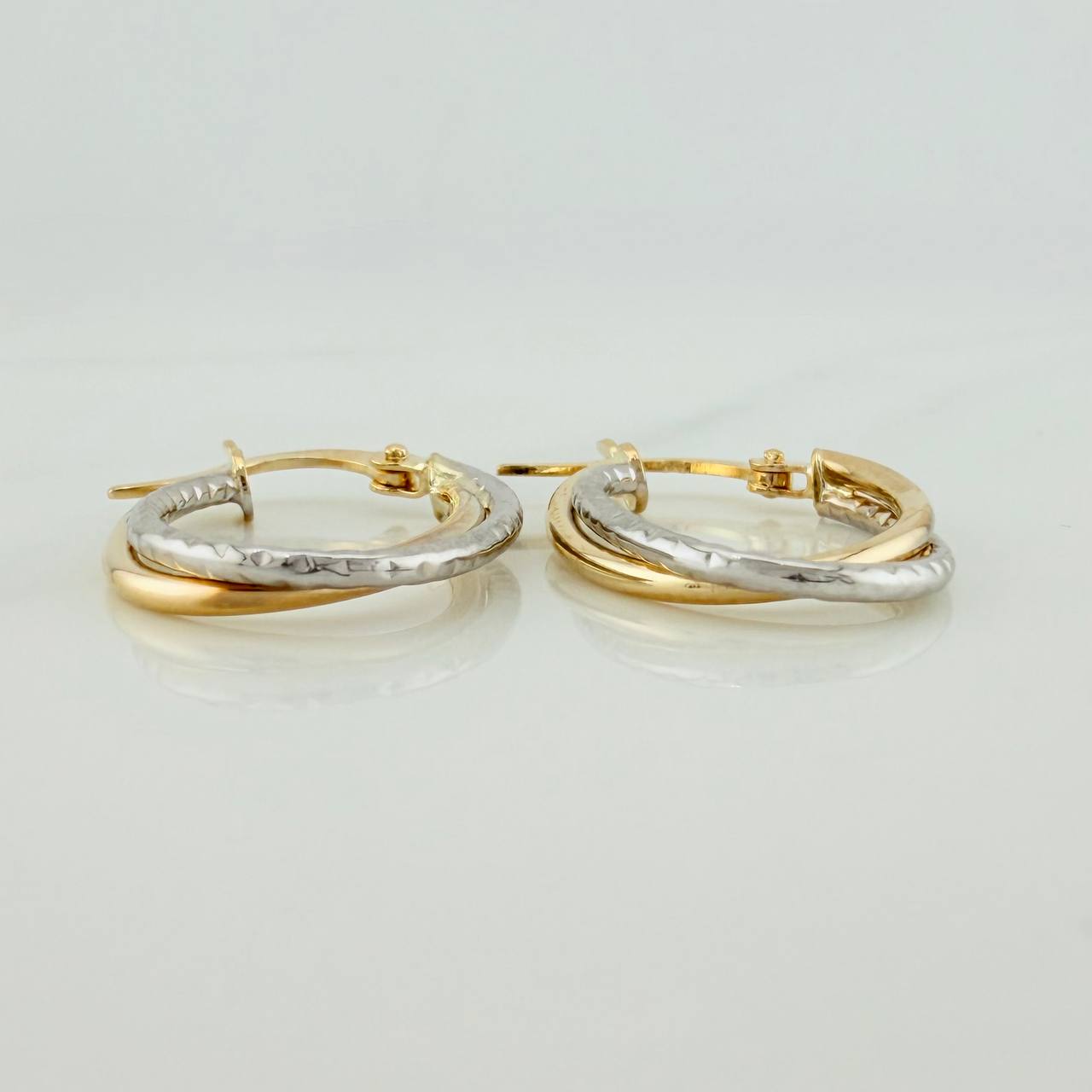 Candongas Doble Aro 1.45gr / 1 in / Dos Oros Amarillo Blanco 18K %