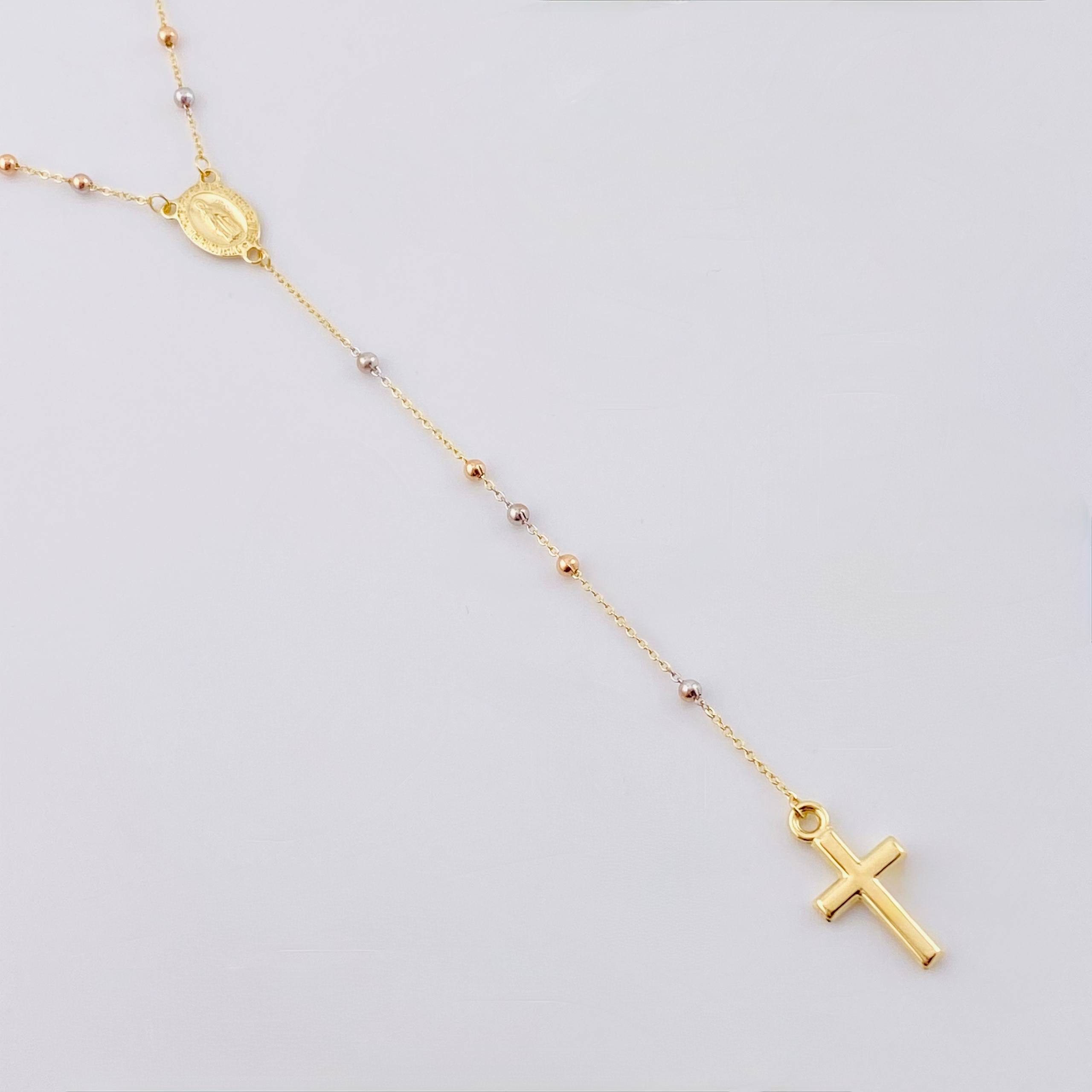 Rosario Virgen Maria Cruz Lisa 2.95gr / 17 3/4 in / 2mm Tres Oros +4 18K