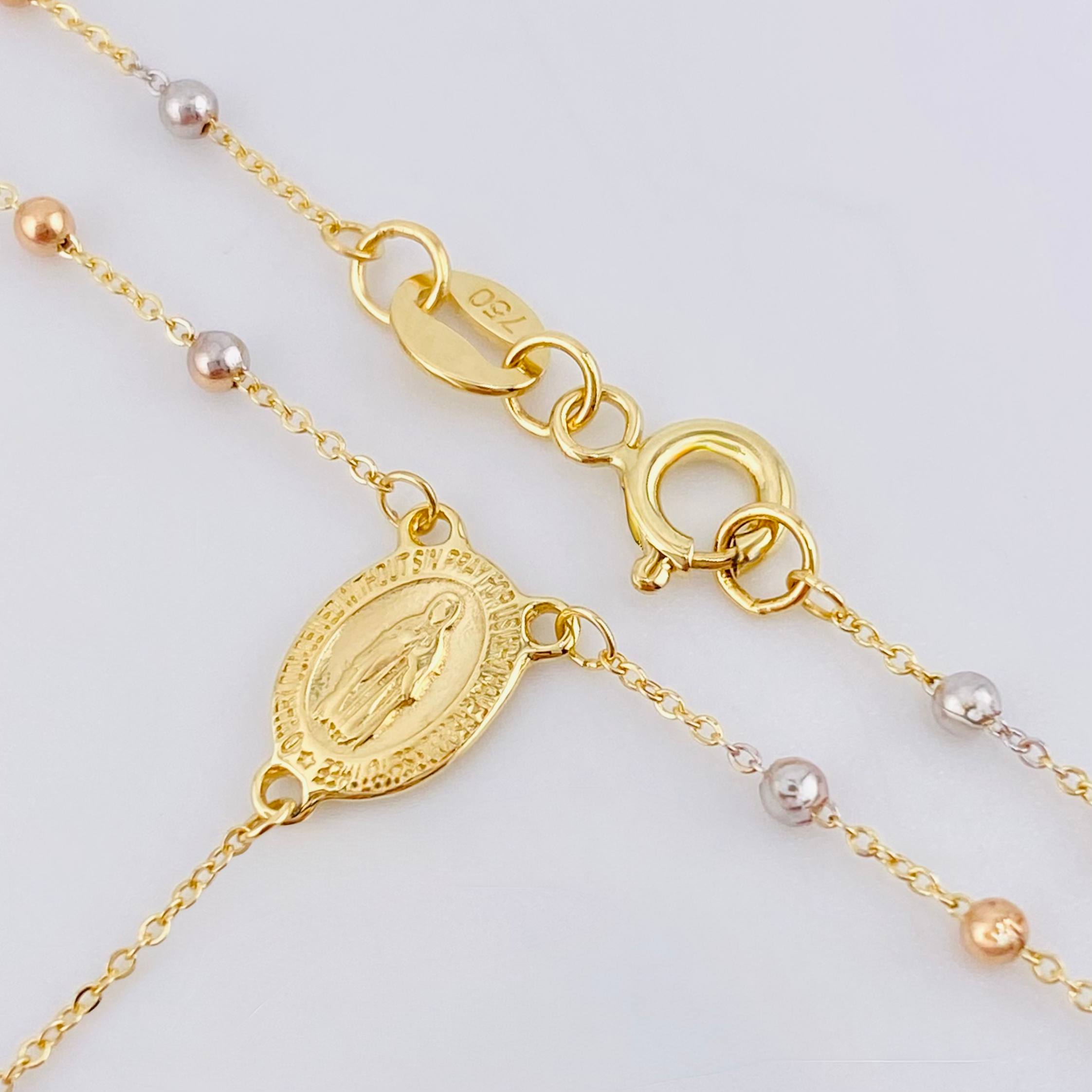 Rosario Virgen Maria Cruz Lisa 2.95gr / 17 3/4 in / 2mm Tres Oros +4 18K