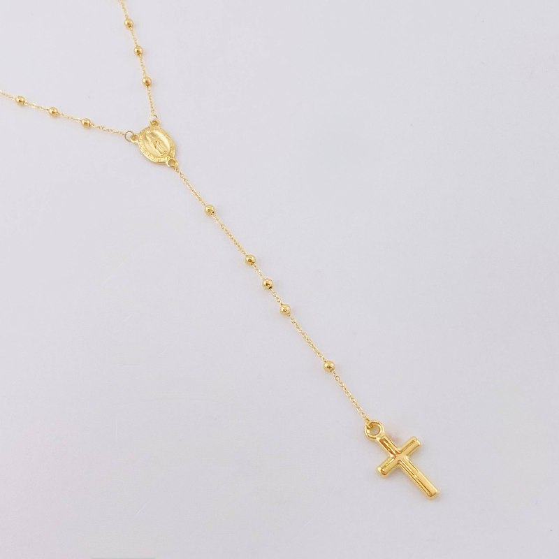 Rosario Virgen Maria Cruz Lisa 2.9gr / 17 3/4 in / 2mm Oro Amarillo +4 18K *