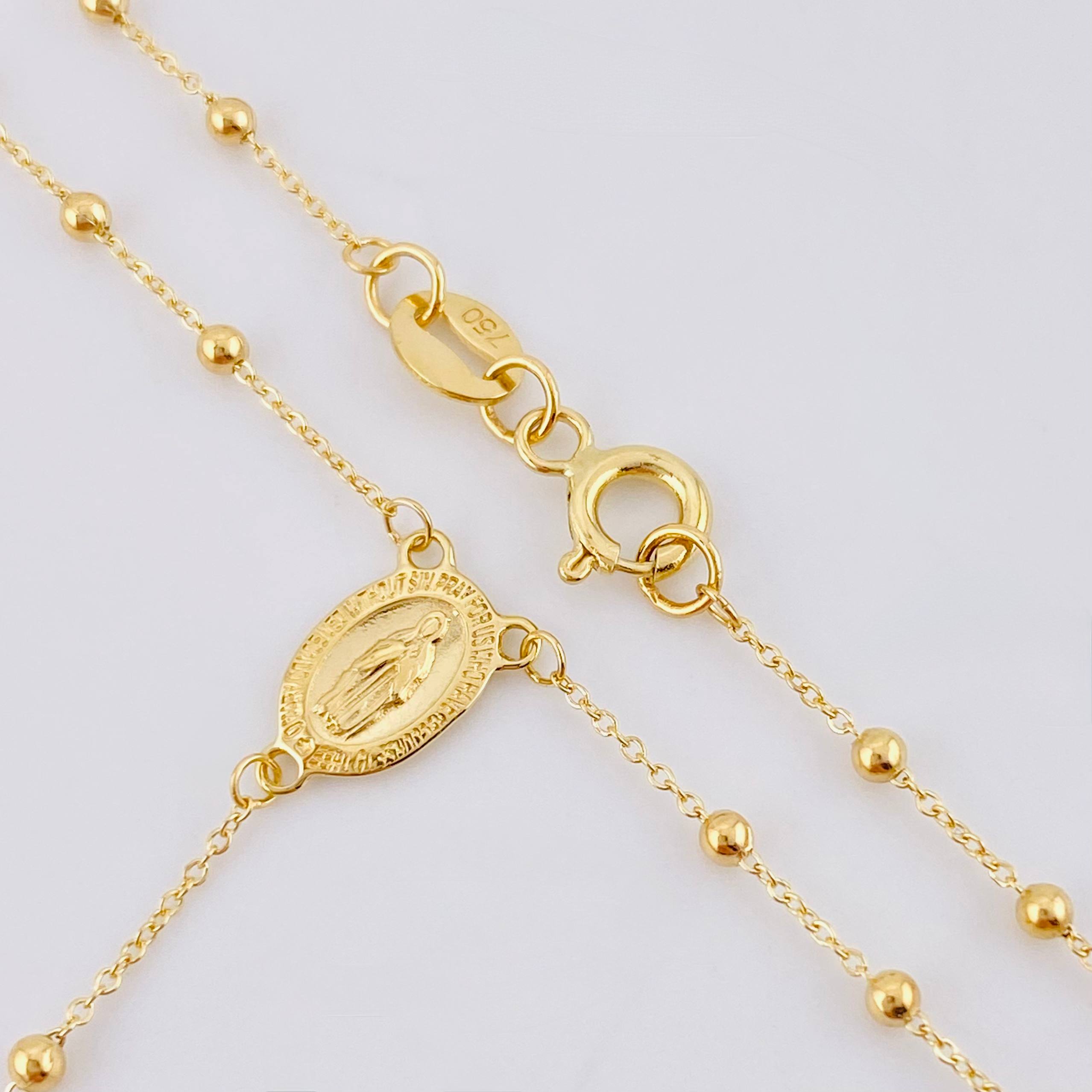 Rosario Virgen Maria Cruz Lisa 2.9gr / 17 3/4 in / 2mm Oro Amarillo +4 18K *