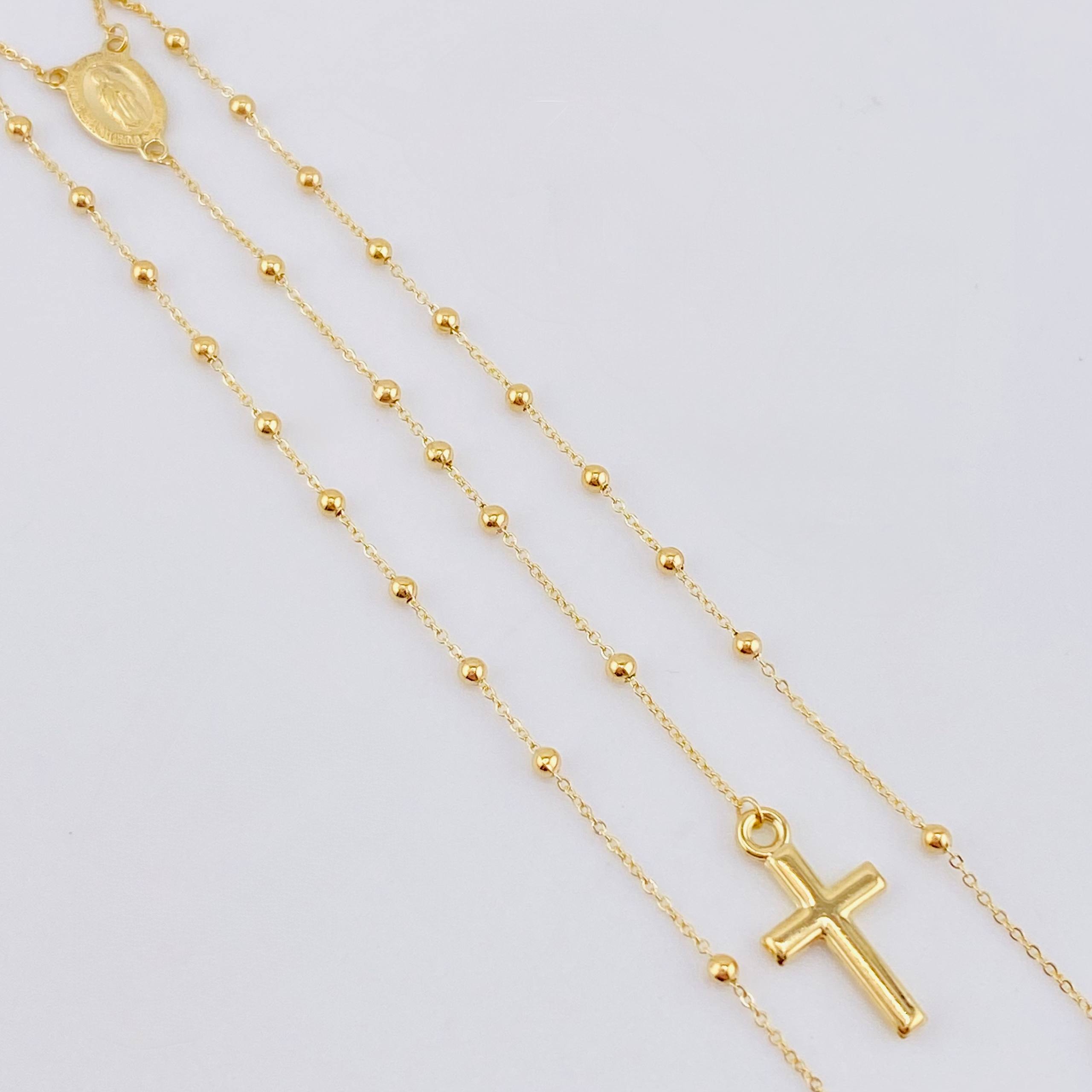 Rosario Virgen Maria Cruz Lisa 2.9gr / 17 3/4 in / 2mm Oro Amarillo +4 18K *