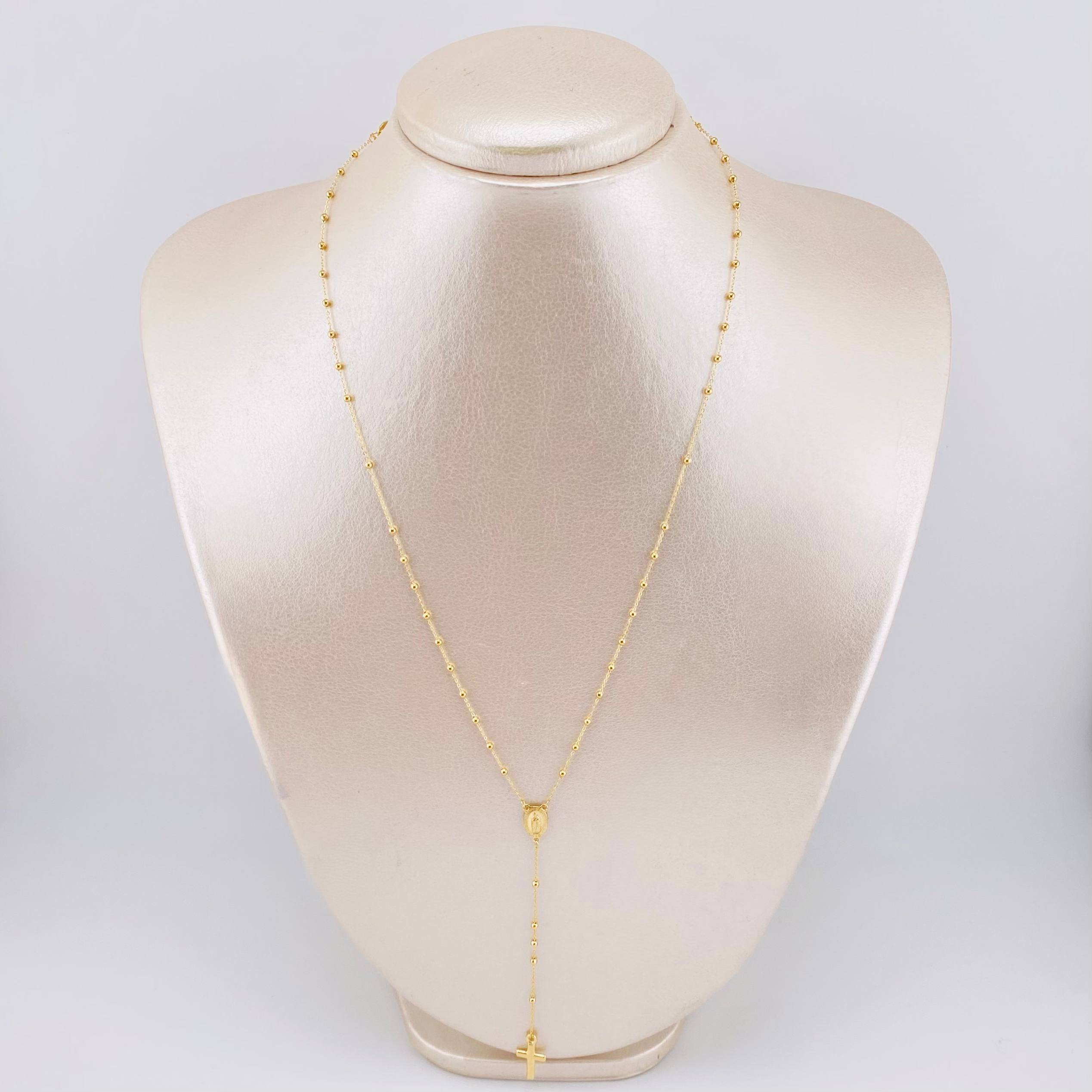 Rosario Virgen Maria Cruz Lisa 2.9gr / 17 3/4 in / 2mm Oro Amarillo +4 18K *