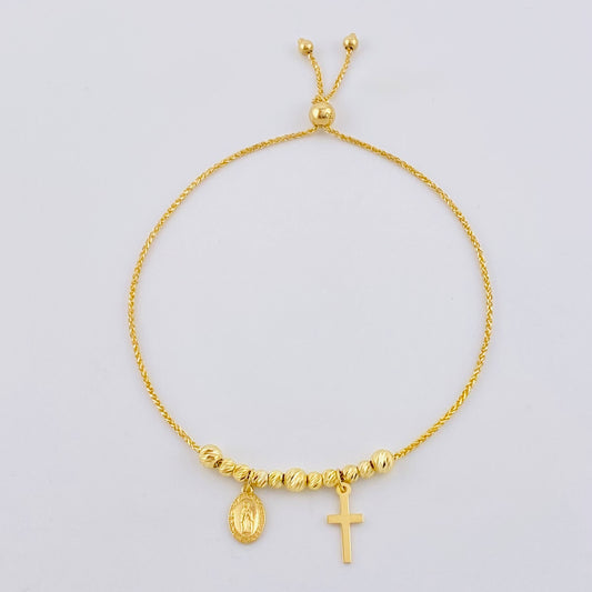 Franco Bracelet with Virgin Mary Plain Cross 3.45gr / 9 in / 3mm-4mm Yellow Gold +4 18K