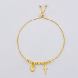 Pulso Franco Virgen Maria  Cruz Lisa 3.45gr / 9 in / 3mm-4mm Oro Amarillo +4 18K