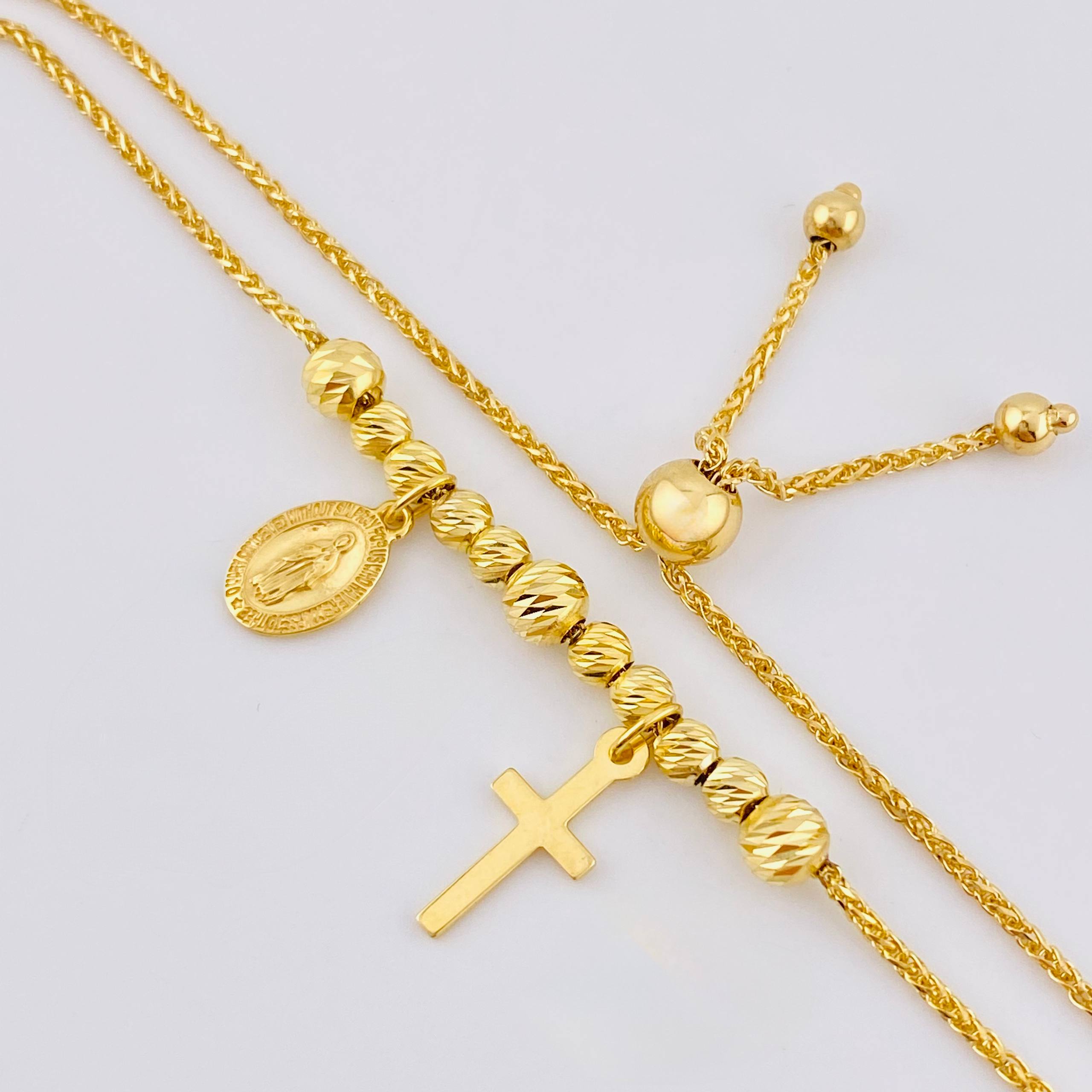 Pulso Franco Virgen Maria  Cruz Lisa 3.45gr / 9 in / 3mm-4mm Oro Amarillo +4 18K