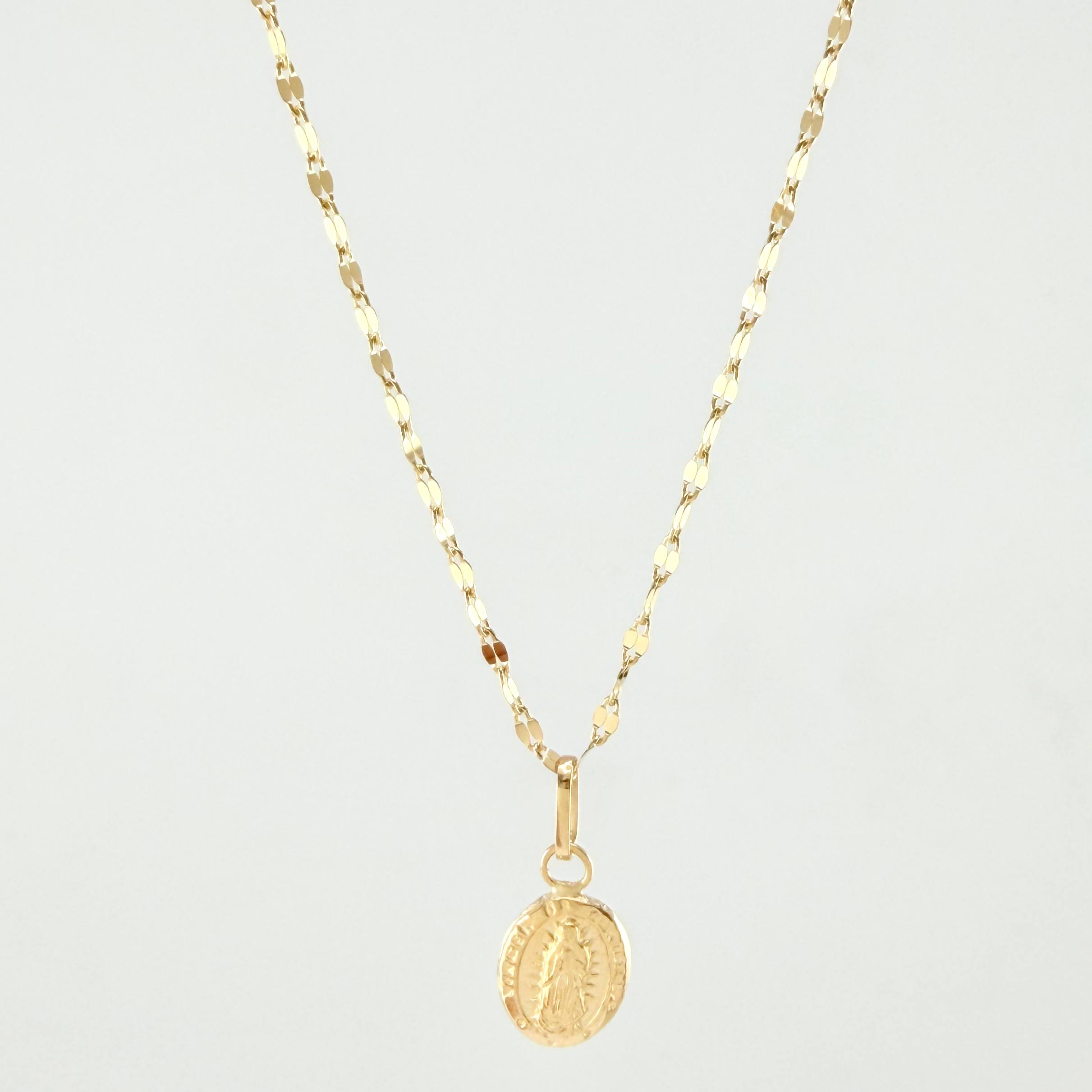 Set Cadena y Dije Flor Espejo + Virgen Guadalupe 1.35gr / 17 3/4 in / 1.3mm Oro Amarillo 18K