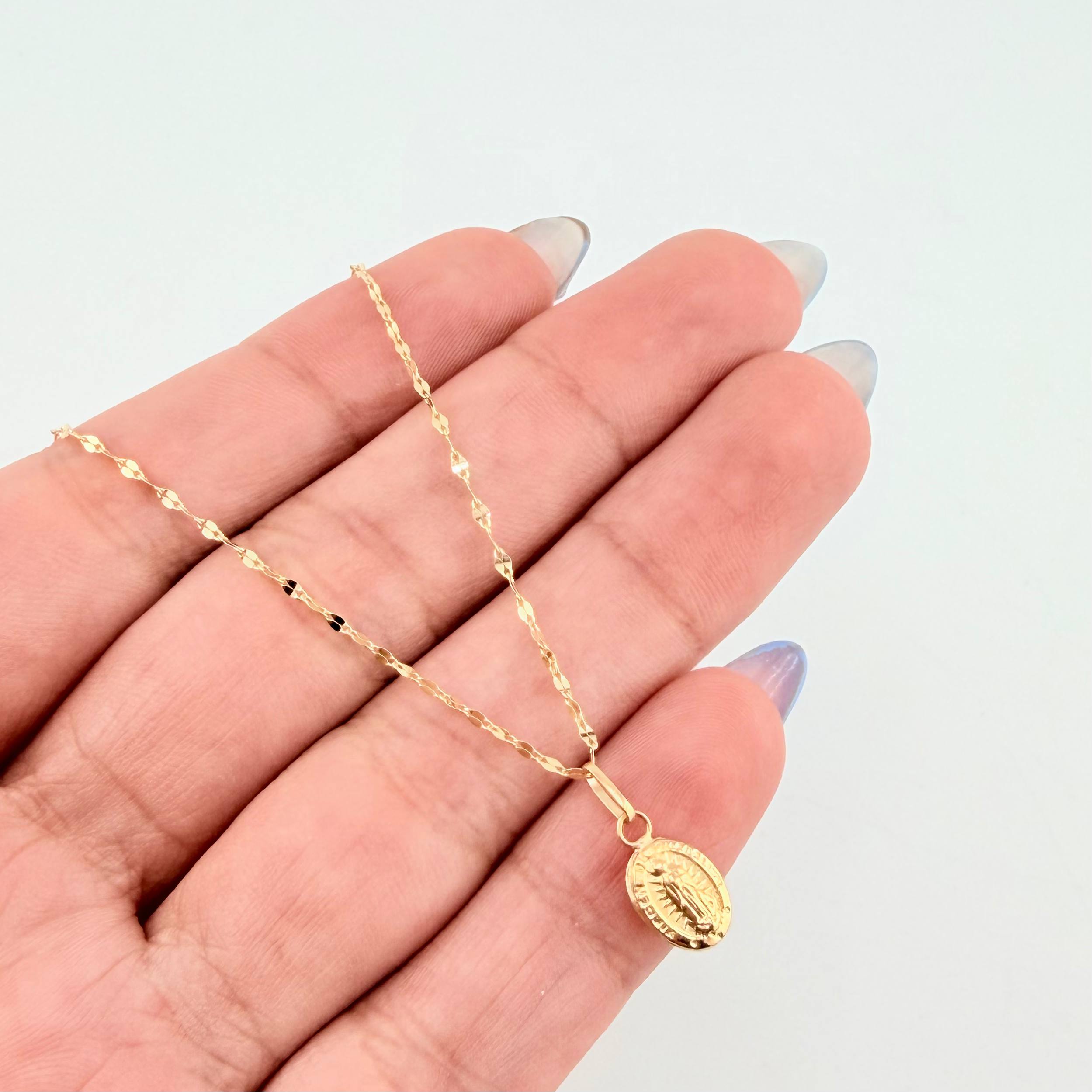 Set Cadena y Dije Flor Espejo + Virgen Guadalupe 1.4gr / 19 3/4 in / 1.3mm Oro Amarillo 18K