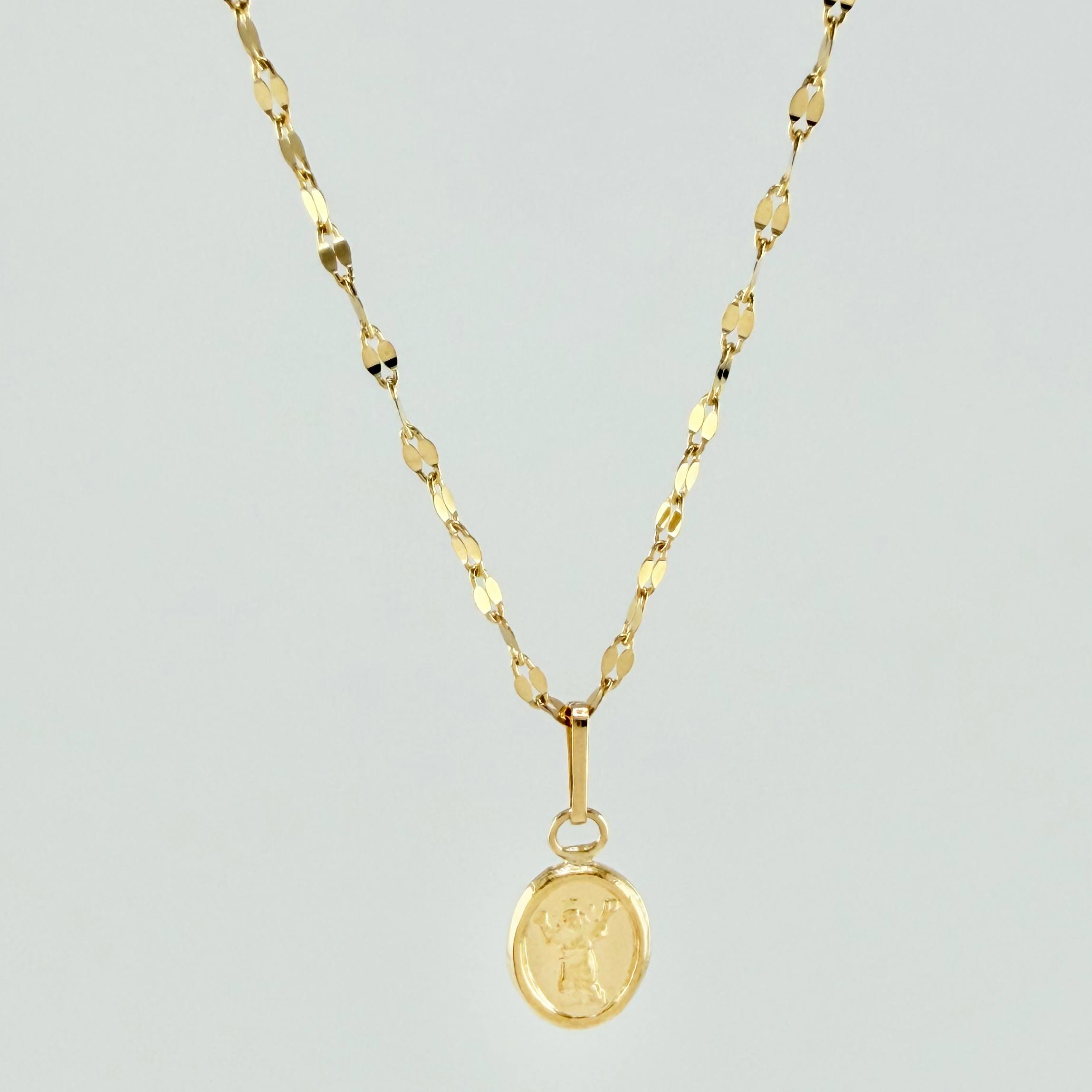 Set Cadena y Dije Flor Espejo + Divino Niño 1.35gr / 19 3/4 in / 1.3mm Oro Amarillo 18K *