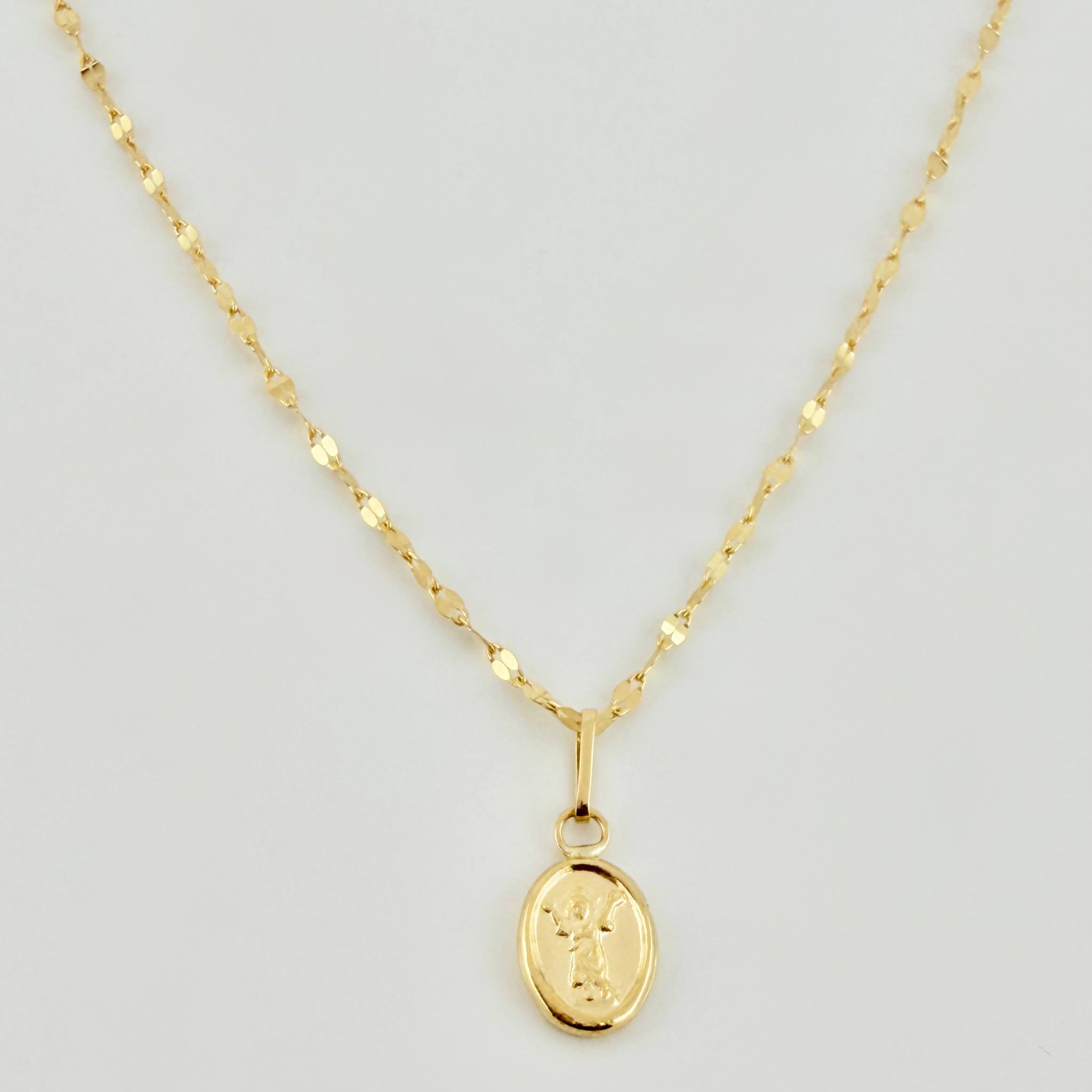 Set Cadena y Dije Flor Espejo + Divino Niño 1.35gr / 19 3/4 in / 1.3mm Oro Amarillo 18K *