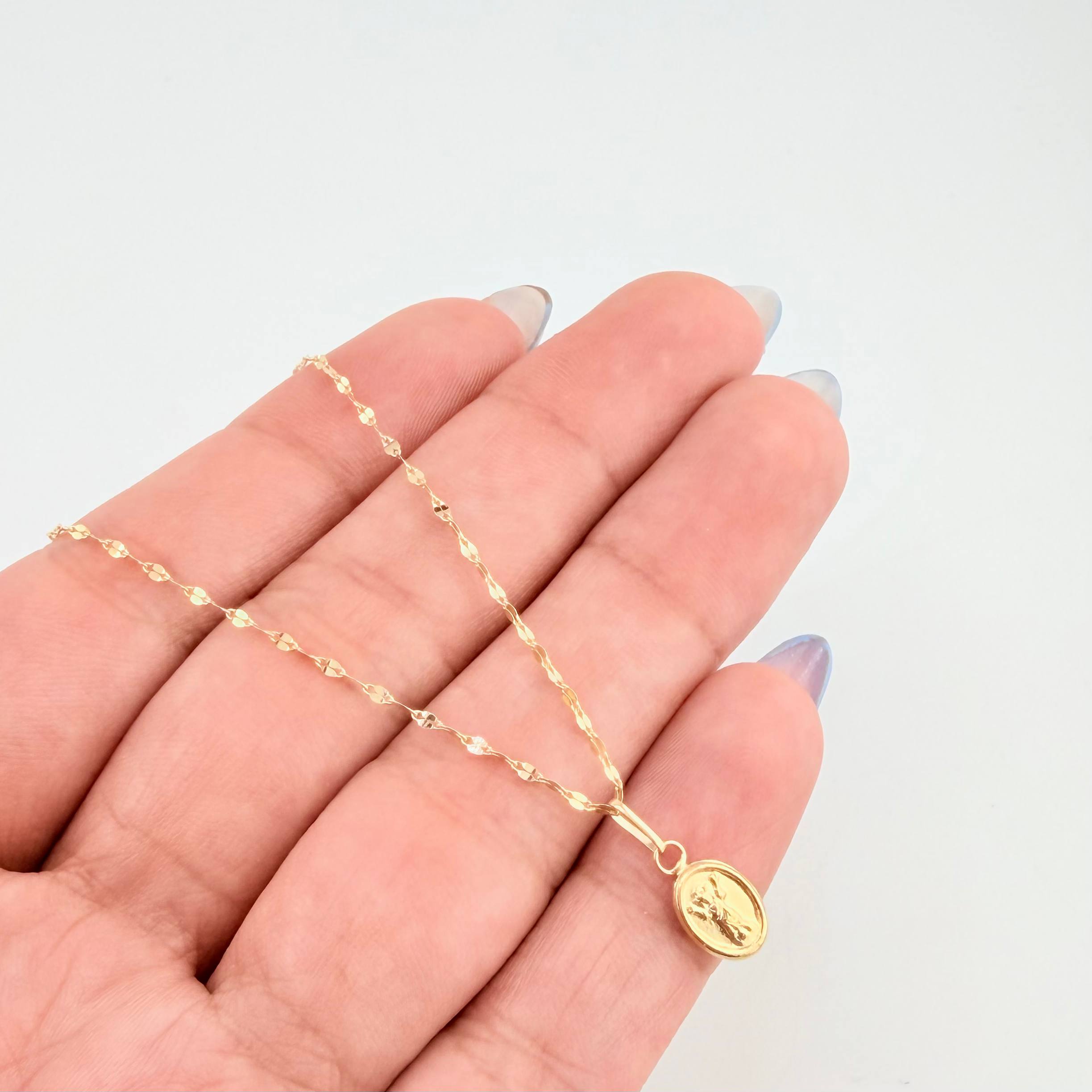 Set Cadena y Dije Flor Espejo + Divino Niño 1.35gr / 19 3/4 in / 1.3mm Oro Amarillo 18K *