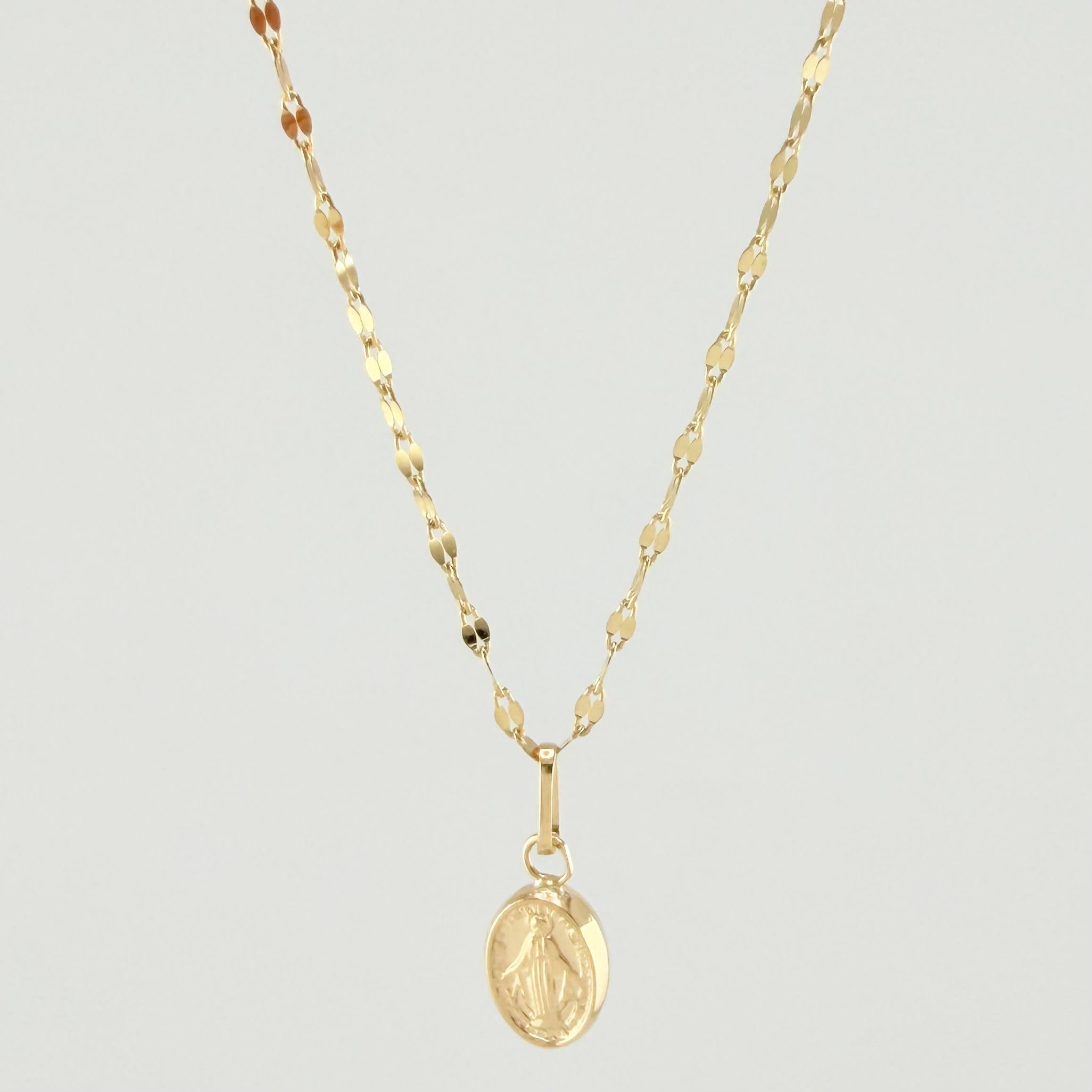 Set Cadena y Dije Flor Espejo + Virgen Milagrosa 1.4gr / 19 3/4 in / 1.3mm Oro Amarillo 18K *